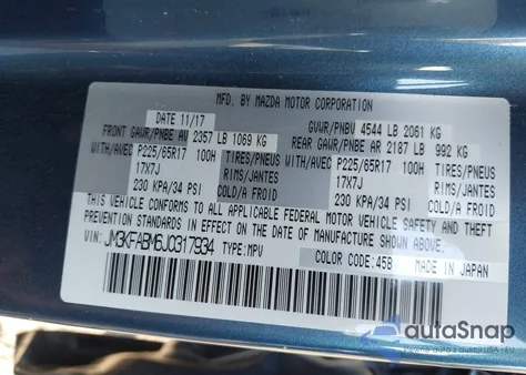 2018 Mazda Cx-5 Sport z USA, uszkodzony, nr VIN JM3KFABM6J0317934